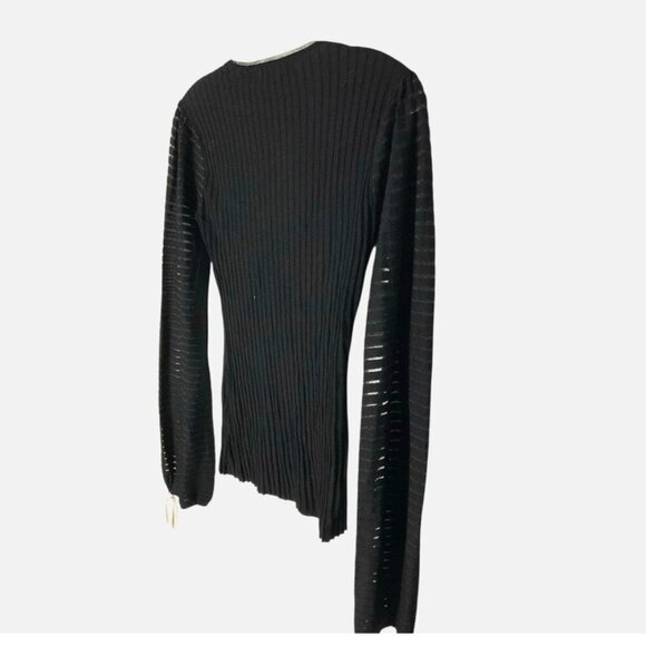 Roksanda Collective Tie Puff-Sleeve Top Long-Sleeve Black Textured Small *FLAW* - Picture 5 of 8